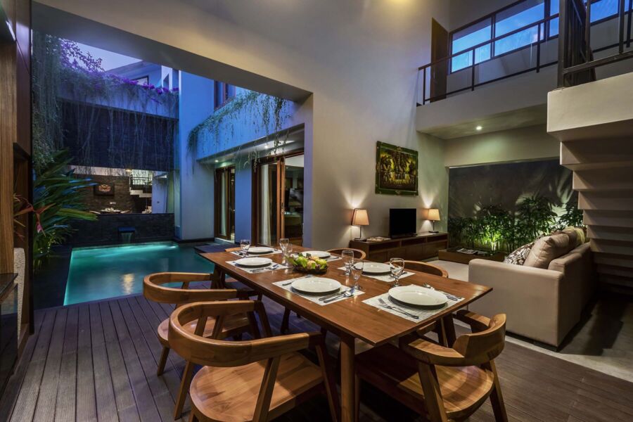 Dining Room with Pool View